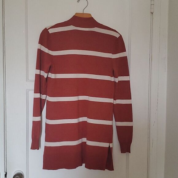 Love Ellie by Stitch Fix Neely Two Pocket Open Front Striped Cardigan Cognac XS - Picture 5 of 9